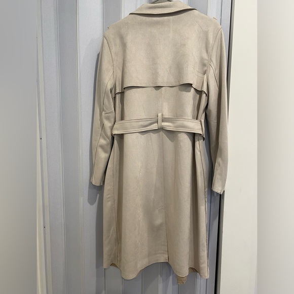 Tahari Suede Cream Wrap Coat - Picture 2 of 4